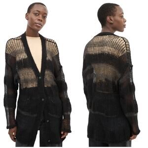 Rag & Bone Black & Gray Lillian Alpaca Wool Loose Knit Button Cardigan Size XXS